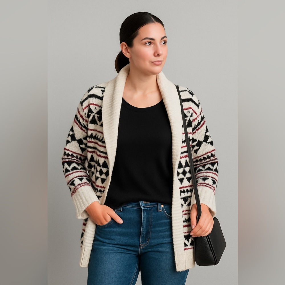 Divided Aztec Open Front Wool Blend Cardigan Sz M